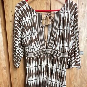PLENTY by TRACY REESE Anthropologie Ivory & Coffee Cutout Flirty Tribal Dress M